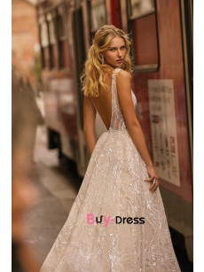 2023 Deep v-neck sexy wedding dresses, A-line charming lace bride dresses bds-0013