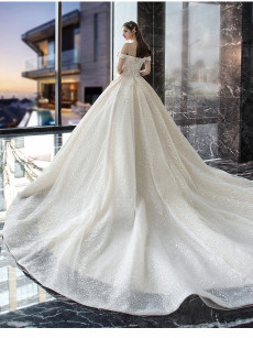 Glamorous Hand Beading Wedding Dresses,Chapel Train Bridal Dresses GW-020