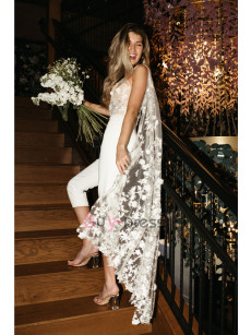 Fashion One Shoulder Lace Bridal Jumpsuits BOHO Wedding Party Dresses WBJ083-02