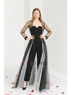 2022 New Arrival Black and White Tulle Long Tunic Jumpsuit for Bridal & Special Occasion WBJ111-3