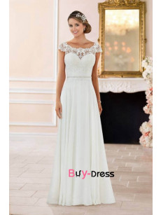 Off the Shoulder Chiffon Beach Wedding Dresses, Glamorous Cap Sleeves Bride Dresses bds-0019