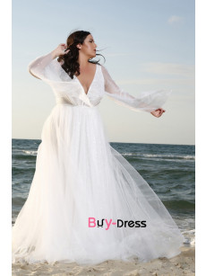 Plus Size Boho Beach Wedding Dresses, A-line Long Sleeves Bride Dresses bds-0058
